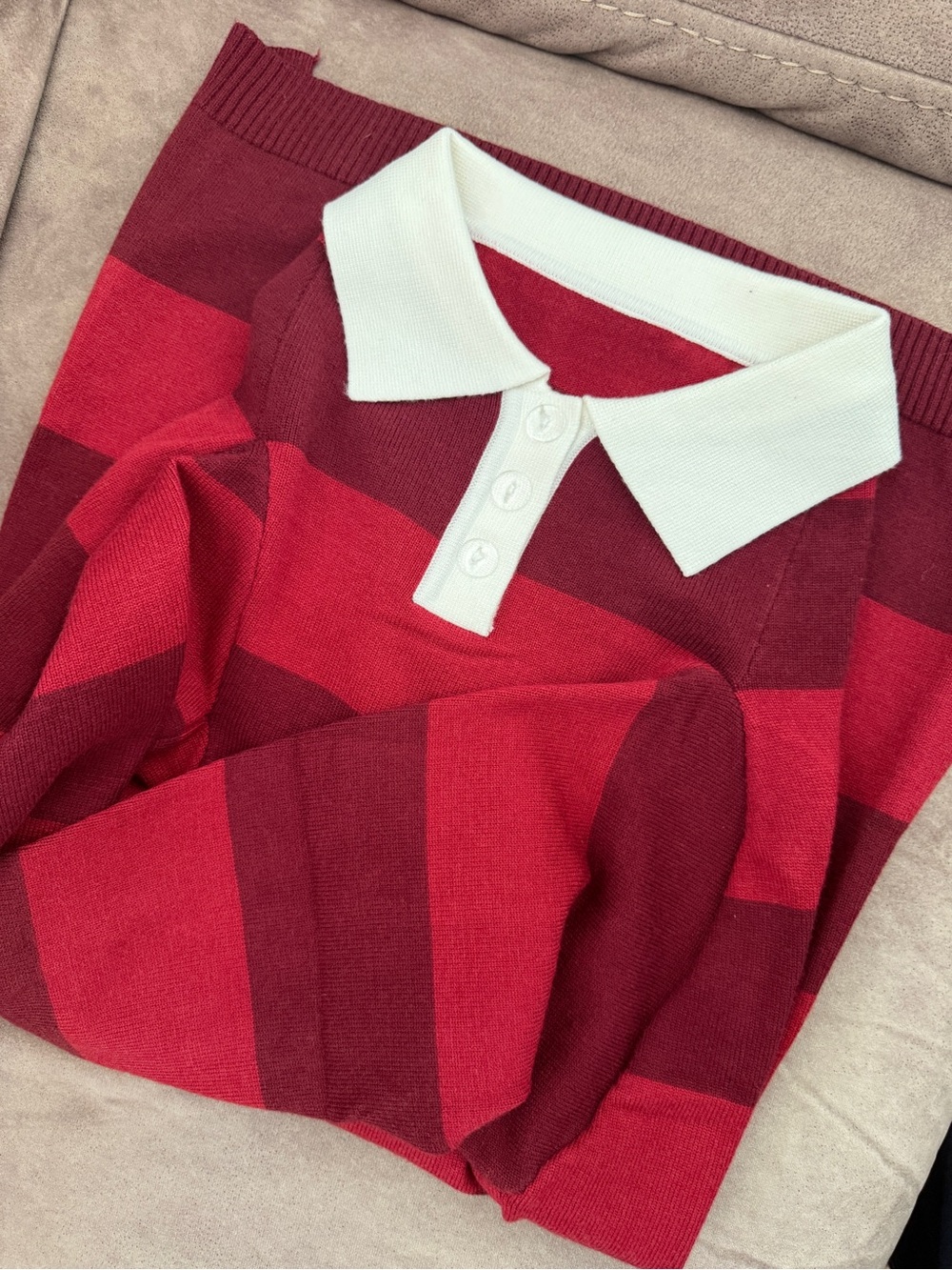 Greyhound Dog Red Striped Polo Sweater with White Collar